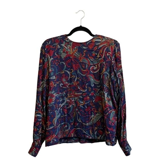 Vintage L whimsical long sleeve blouse Foxcroft bohemian floral green - Picture 1 of 8